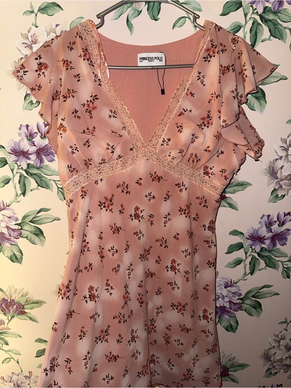 Princess Polly Dusty Pink Floral Lace-Trim Chemise
